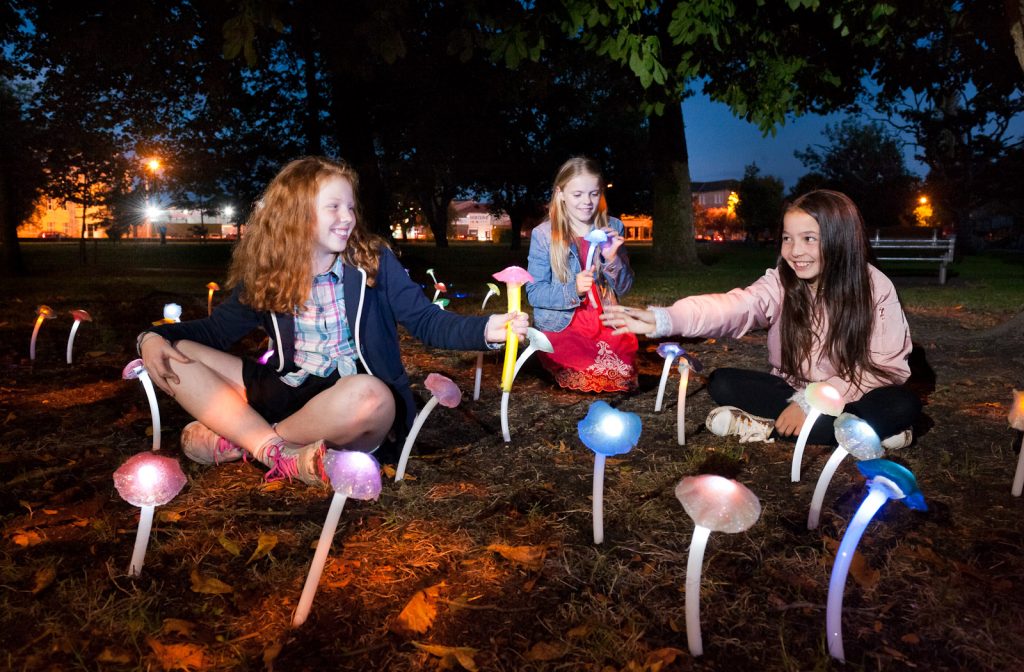 FREE TO USE - Magical happenings will be taking place across Waterford this October as a colourful programme featuring over 60 different events has been announced for the Imagine Arts Festival which is set to take place at venues across the City from October 20th to 30th, picture amongst the magical plants made by the South East Makerspace and helping to launch the festival programme are Amelia Pim (age 10), Isla Gavin (age 10) and India-Lily Muller (age 10) for festival details see Imagineartsfestival.com. Picture: Aileen Drohan