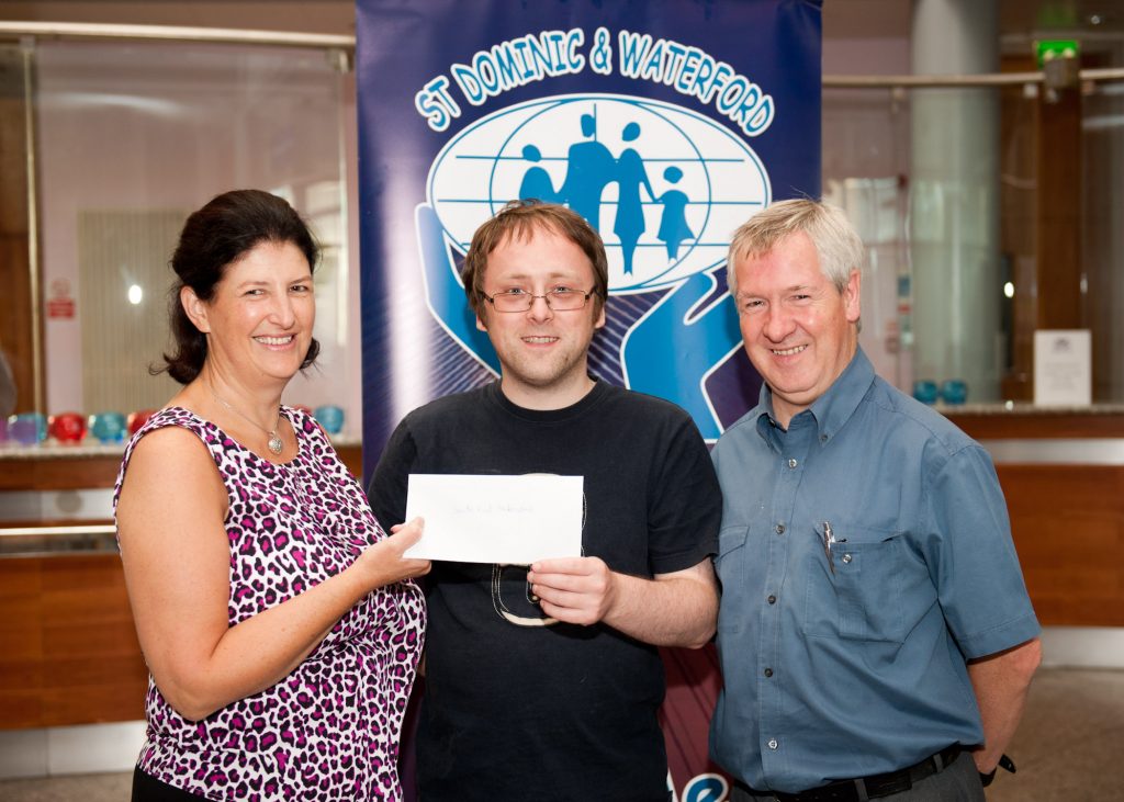 David Kirwan, Sec., South East Makerspace (SEMS), accepting sponsorship from Waterford and St. Dominic Credit Union towards SEMS Digisteets projects ÔMagical MushroomsÕ and ÔTalking RubbishÕ, temporary interventions that will pop up in the city over Imagine Festival from 20th-30th October. Presenting the cheque is Phil Purcell of Waterford Credit Union and John Collins of St. Dominic Credit Union. photo: Aileen Drohan